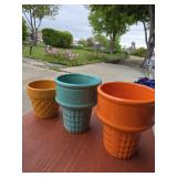 Set of Three Ceramic Ice Cream Cone Plant Pots