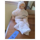 Vintage Wooden Crocheted Doll