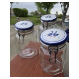 Three Vintage Glass Jars with Goose Lids