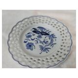 Blue and White Scalloped Reticulated Porcelain Dec