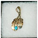 Sterling Silver Turquoise Feather Pendant