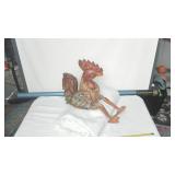 Rustic Carved Wooden Rooster Figurine with Articul