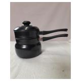 Black Two-Tier Double Boiler Pot with Lid and Hand