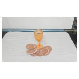 Orange Translucent Goblet with Seven Woven Coaster
