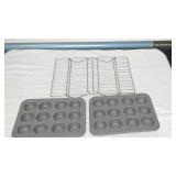 Baking Set: Two 12-Cup Muffin Pans and Foldable Co