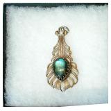 Silver Peacock Feather Pendant with Labradorite