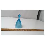 Blue Glass Decorative Bell with Floral Etching