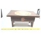 Hand-Painted Wooden Footstool with Floral Motif