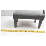 Small Wooden Footstool with Pinstripe Upholstery