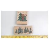 Two Wooden Rubber Stamps: Winter Moose and
