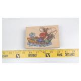 Wooden Rubber Stamp: Moose Fishing in Boat
