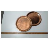 Pair of Round Copper Trays with Embossed Floral Mo