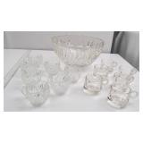 Clear Glass Punch Bowl Set with Cups