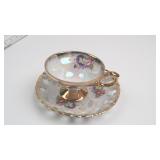Iridescent Porcelain Footed Teacup and Pierced Sau