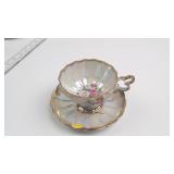 Iridescent Porcelain Footed Teacup and Pierced Sau