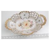 Oval Porcelain Reticulated Serving Bowl with Flora