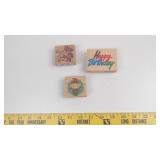 Set of Three Wooden Rubber Stamps