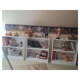 Contents of 3 Shelving Units - Books, Pottery, Glassware, and Other Assorted Home Decor