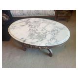 Marble Top Oval Shaped Table-34”Lx22”Wx17”H