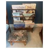 Magazine Rack 22”Lx28”T and Foot Stool (Books Included)