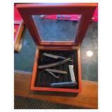 Barber Razor, Pipe Knife, and Due Boui Knife with Display Case