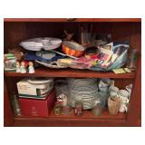Contents of Cabinet - Assorted Christmas Dishes and Decor