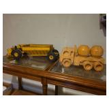 Woolridge Manufacturing Co. Pressed Steel Bottom Dump Earth Mover and Wooden Concrete Truck