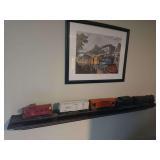 Lionel Train Cars and Framed Couier & Ives Print