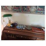 Assorted Decor - Bankers Lamp, Ashtrays, Coasters, Etc.