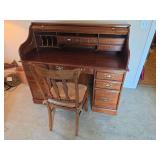Riverside Furniture Roll-Top Desk - 54'Wx29'Dx45'T with Wooden Chair - Item is located upstairs and EXTRA HEAVY, Buyer is responsible for providing loading help!!