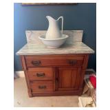 Marble Top Wash Stand with Bowl and Pitcher-31”Lx32”Hx16”D