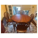Willett Wildwood Cherry Kitchen Table (44”Wx29”H) with 5 Chairs, 15” Leaf (Damaged), 21” Leaf and Table Cover