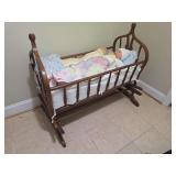 Antique Wooden Baby Cradle - 38'Wx24'Dx34'H, Dolls, Bedding