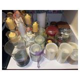 Assorted Candles, Wall Shelf, and Tea Set