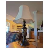 Brass Table Lamp with Etched Oriental Mountain Landscape