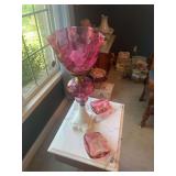 Lamp (22”) w/ Milk Glass Bottom and Matching Ash Trays