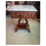 Marble Top Harp Style End Table-27”Hx19”Lx15”D