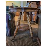 Round Turtle Top Palor Table with Barley Twist Legs and Glass Ball Claw Feet - 24'D