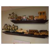 Wooden Models - 3 Ships, Trucks, Bus, Railcars