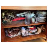 Contents of Cabinet - assorted serving dishes, glassware, misc