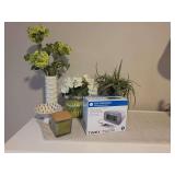 Assorted Home Decor - Clock, Floral Arrangements, Etc