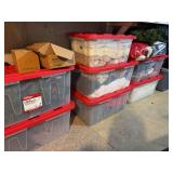 Totes of Assorted Christmas Decor, Blankets, linens and household