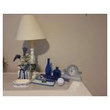 Assorted Home Decor - Glassware, Matle Clock, Lamp