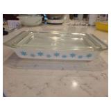 Vintage PYREX Turquoise Snowflake Pattern 1.25 Quart Casserole Dish