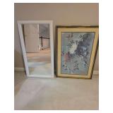 Framed Hui Chi Mau 'Oriental Autumn' Print (26'x36') and Wall Mirror (21'x39')
