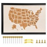 Wooden Frame Cork Board Map of The Unite