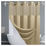 Beige No Hook Shower Curtain with Snap i