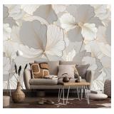 Grey and White Ginkgo Leaf Wall Mural Wa