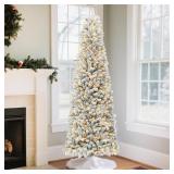 6ft Pre-Lit Flocked Pencil Christmas Tre