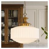 Vintage Brass Milk Glass Pendant Light F